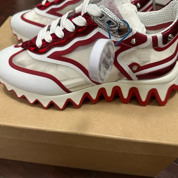 New Christian Louboutin Red and White Sneakers - Picture 5 of 7